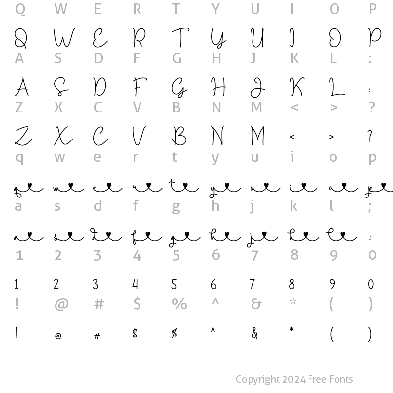 Character Map of South Roman Fill Hearts Swashes