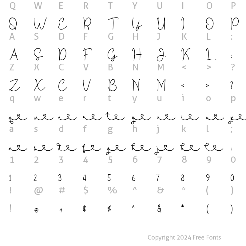 Character Map of South Roman Hearts Swashes