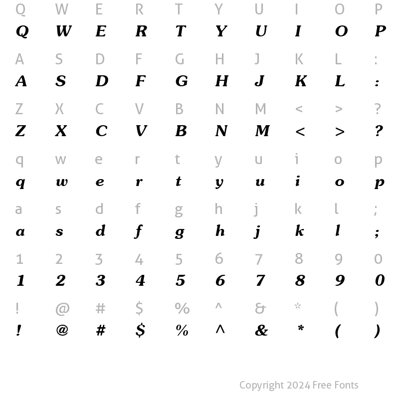 Character Map of Southern Bold Italic