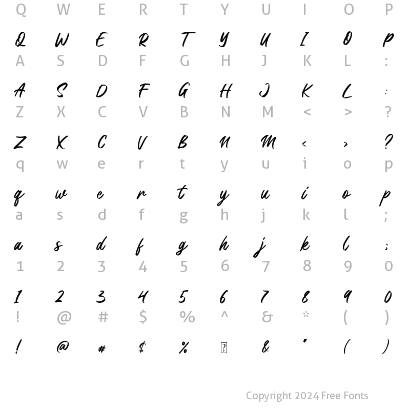 Character Map of Southlove Regular