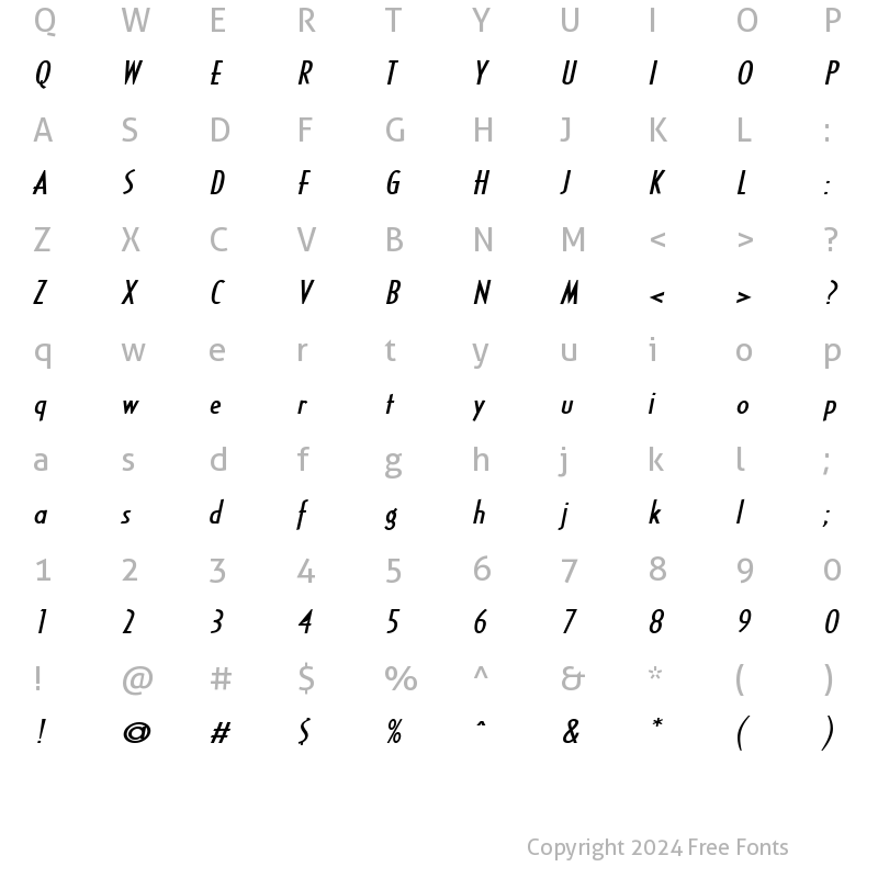 Character Map of Southwestern-Extended Bold Italic