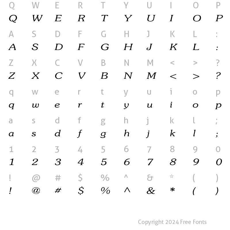 Character Map of Souvenir-Light-Italic Wd Regular