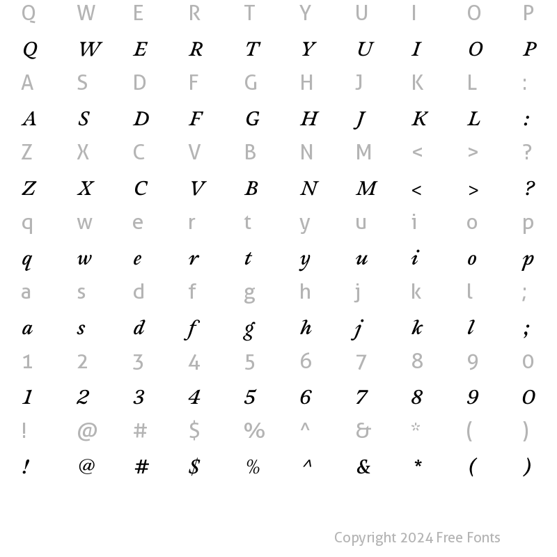 Character Map of Sovereign-DemiBoldItalic Regular