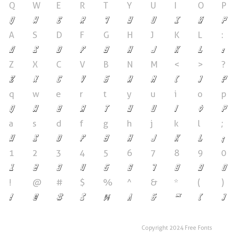 Character Map of Soviet 3D Italic 3D Italic