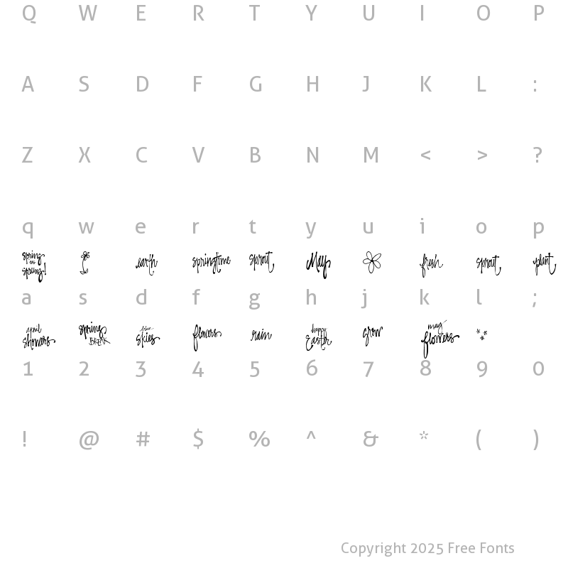 Character Map of SP Springtime SP r