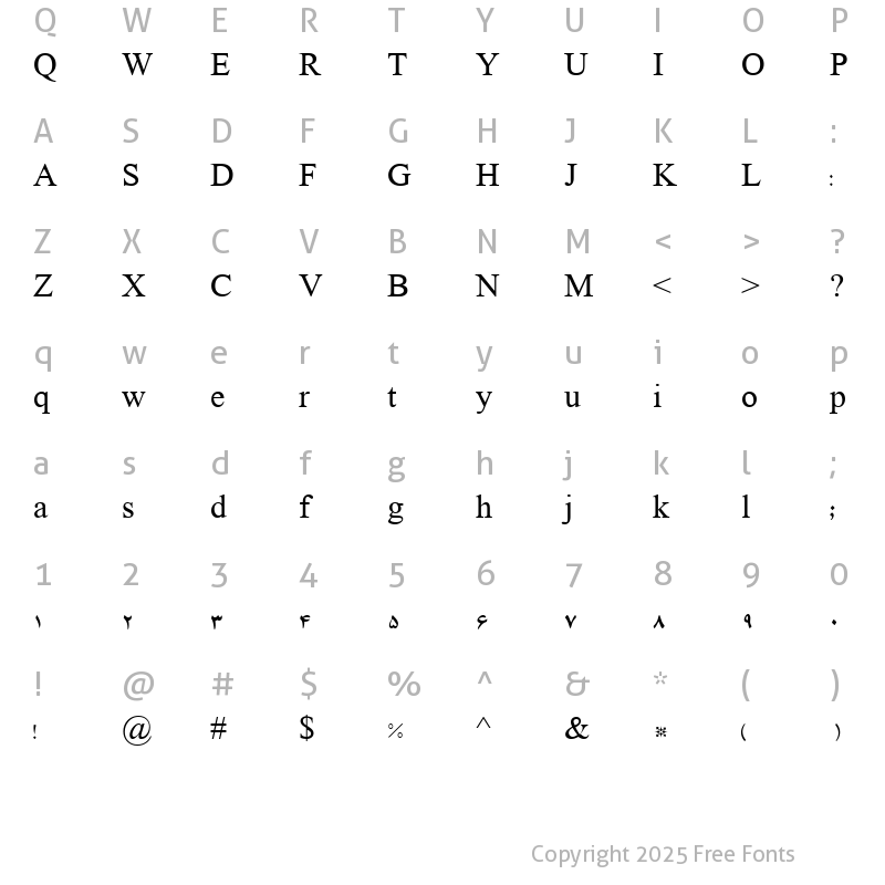 Character Map of Sp_Ferdosi Normal
