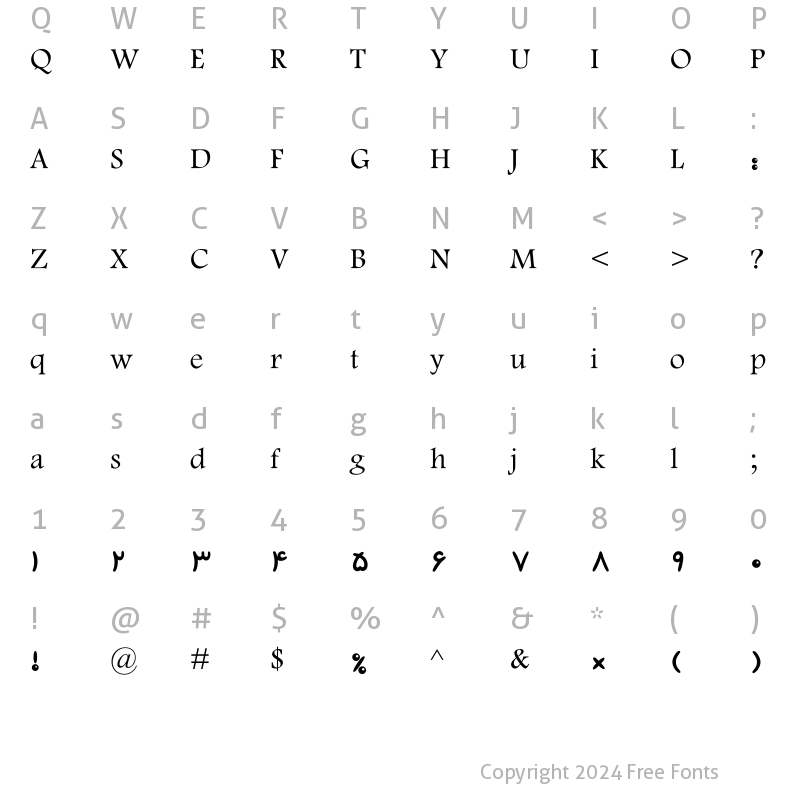 Character Map of Sp_Morvarid Bold