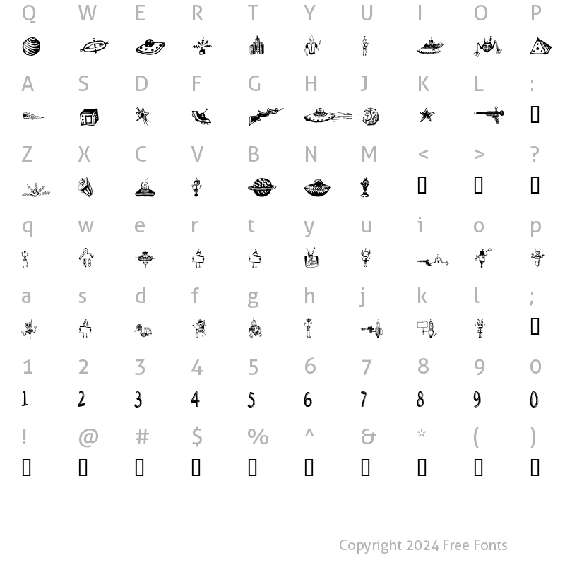 Character Map of Space Woozies Extras Regular