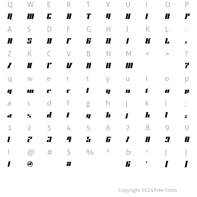 Character Map of SpaceCadet Regular