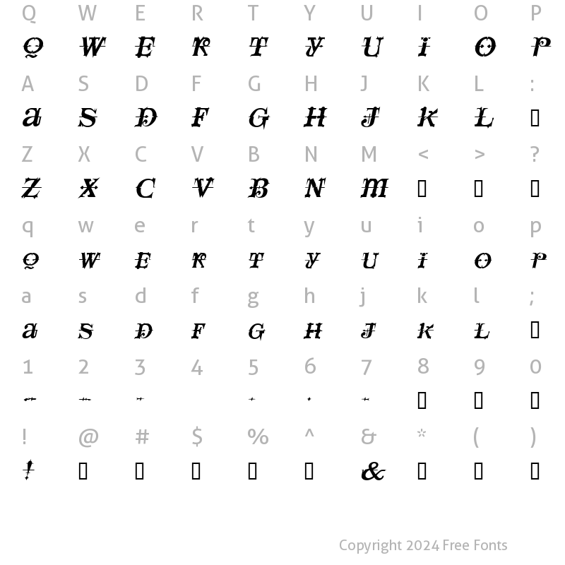 Character Map of SpaceIvey Italic