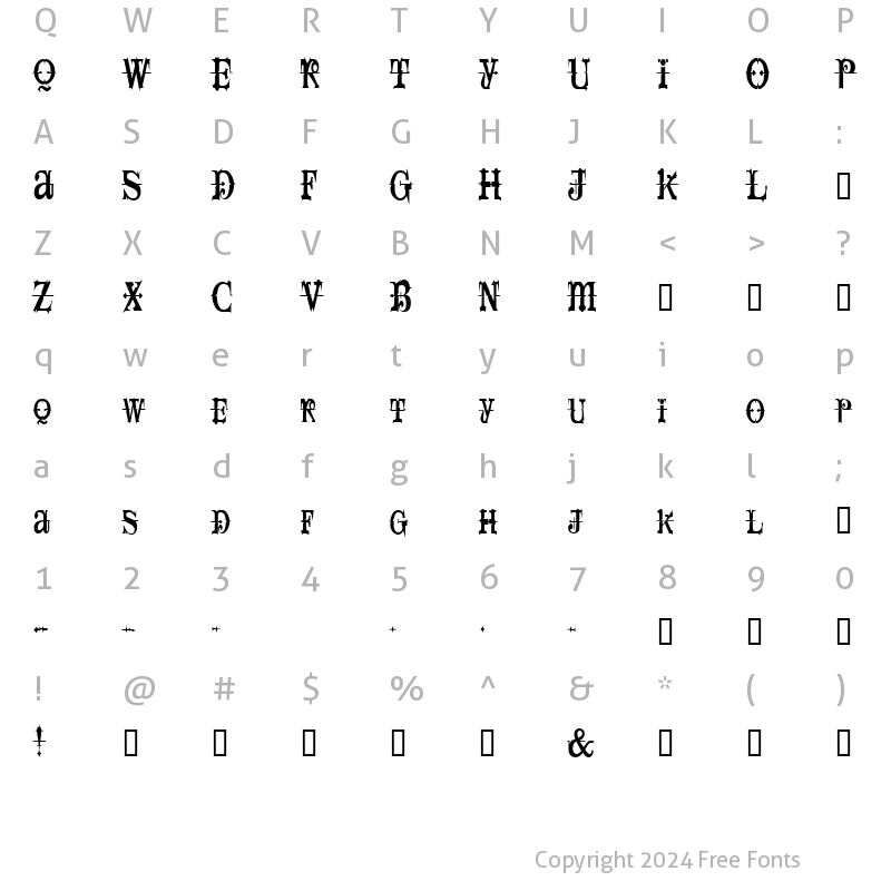 Character Map of SpaceIveyCondensed Regular