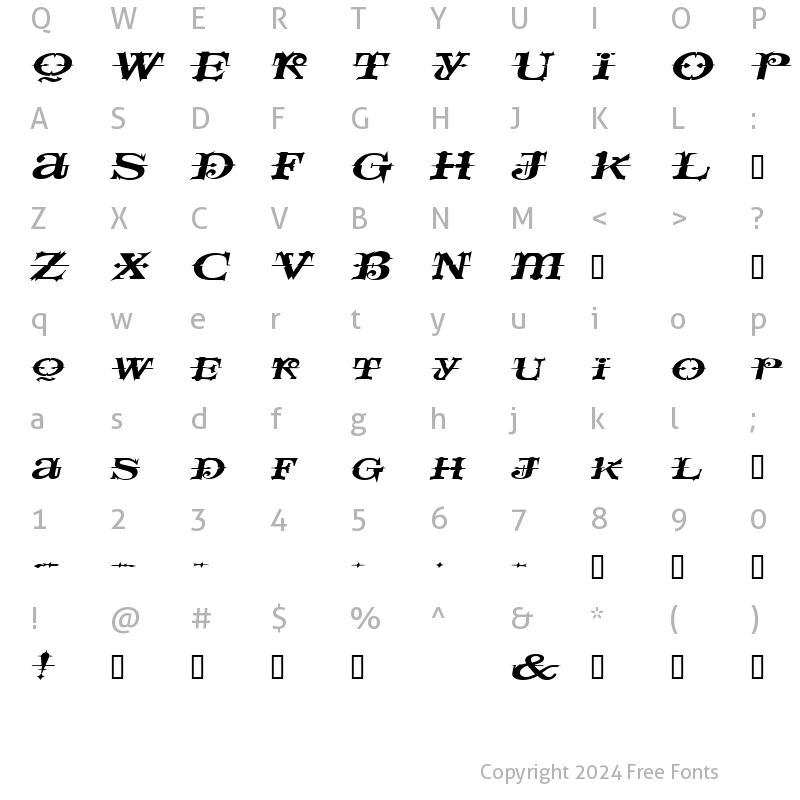 Character Map of SpaceIveyExtended Italic