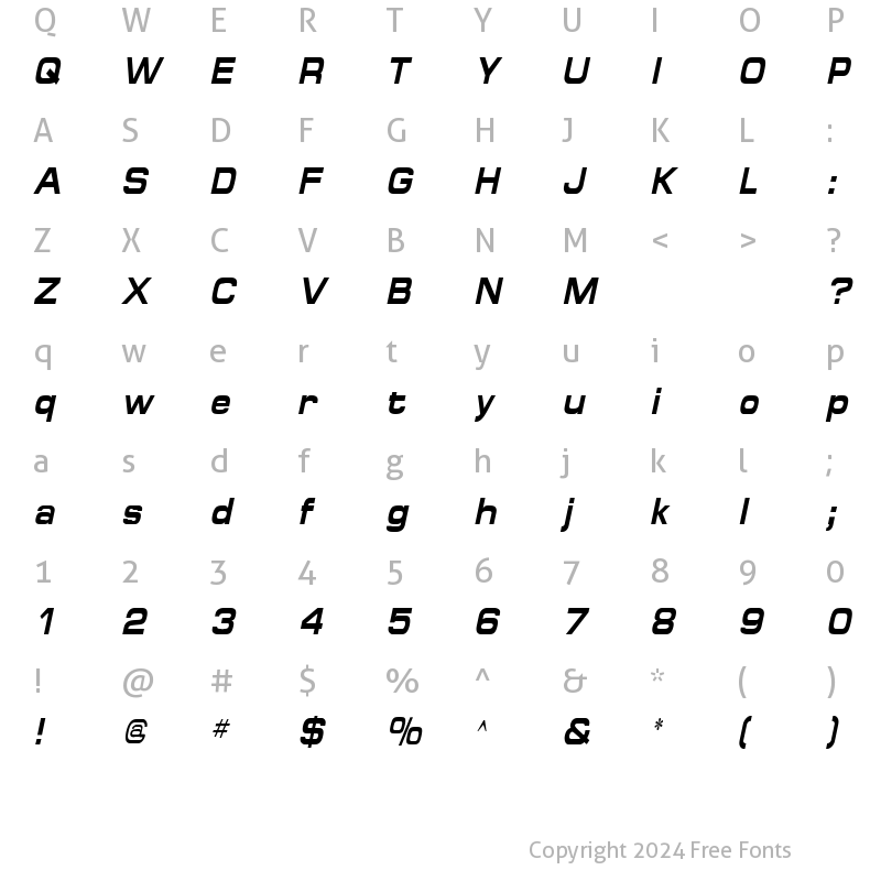 Character Map of SpaceOutBoldCondensed Italic