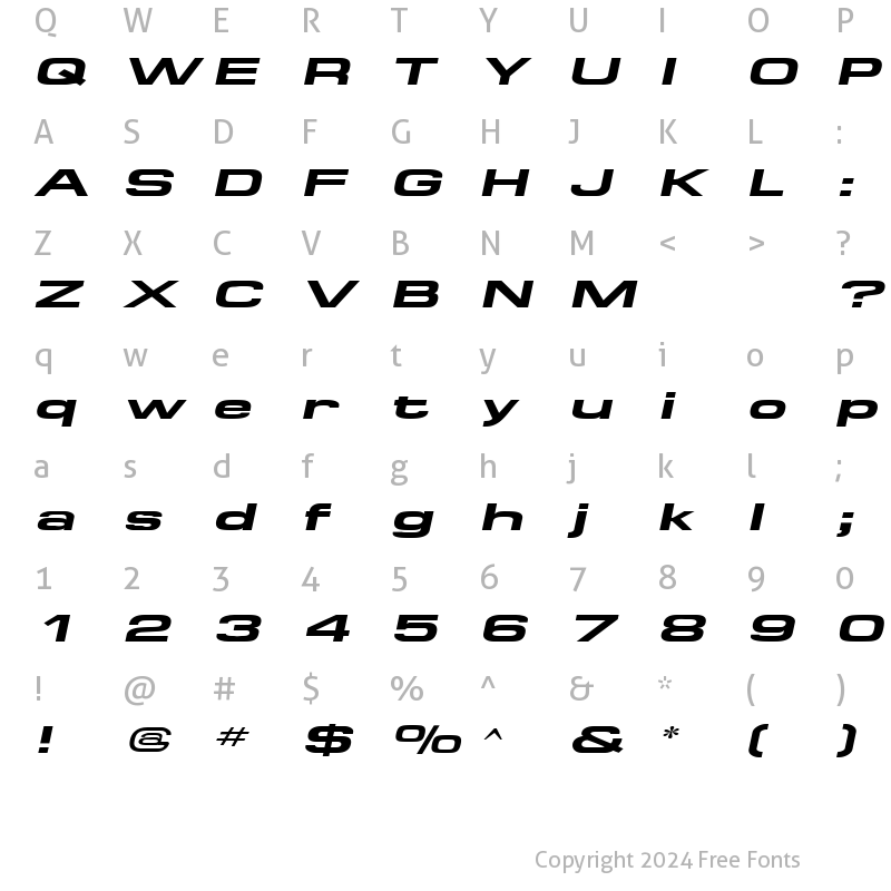 Character Map of SpaceOutBoldExtended Italic