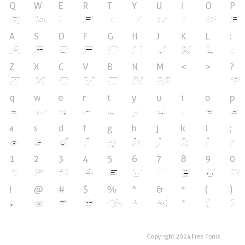 Character Map of SpaceOutBoldOutline Italic