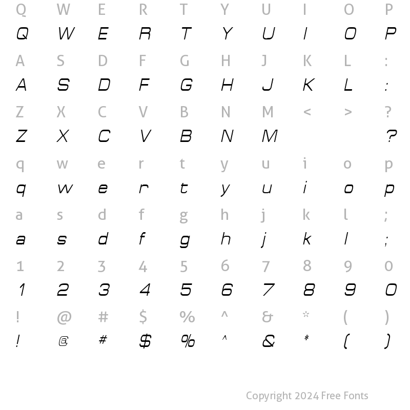 Character Map of SpaceOutCondensed Italic