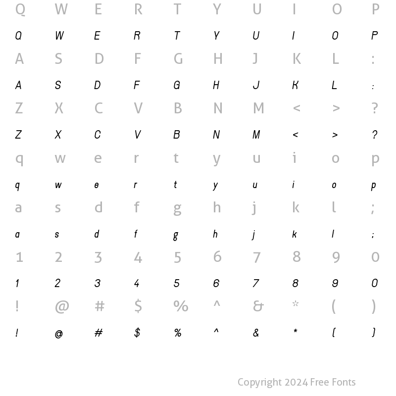 Character Map of Spacia ExtraBold Italic