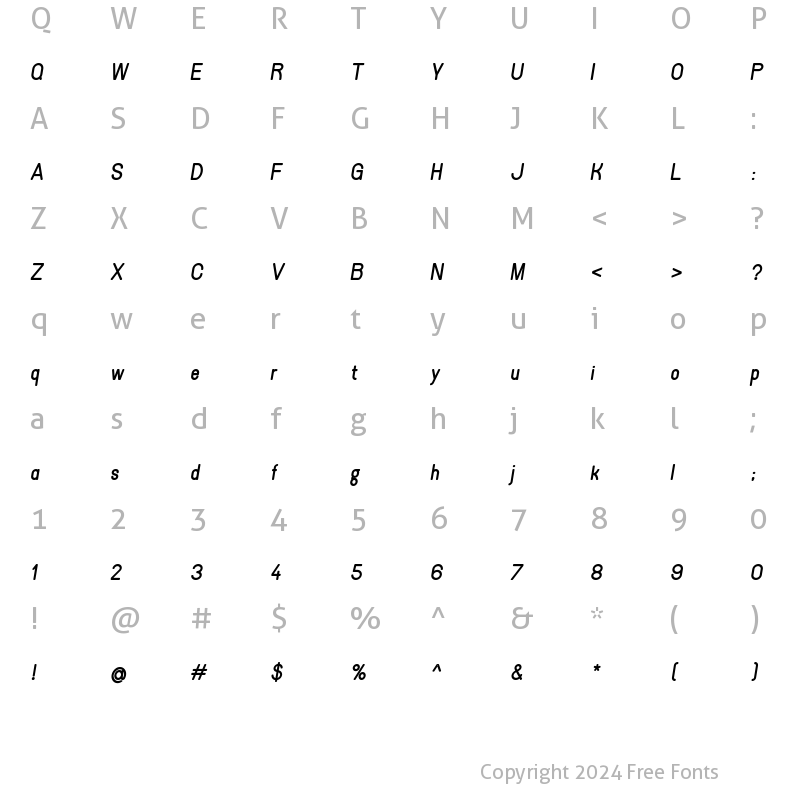 Character Map of Spacia Heavy Italic