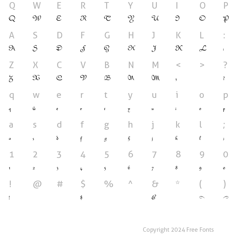 Character Map of SpanishCourtHandWF Regular