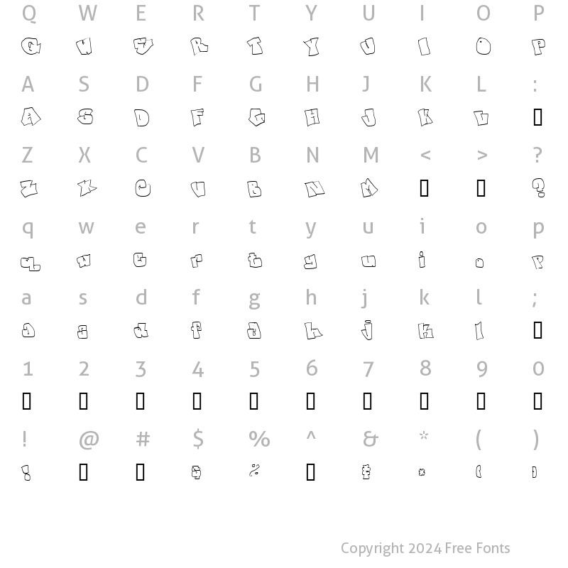 Character Map of spanky  20 second version Regular