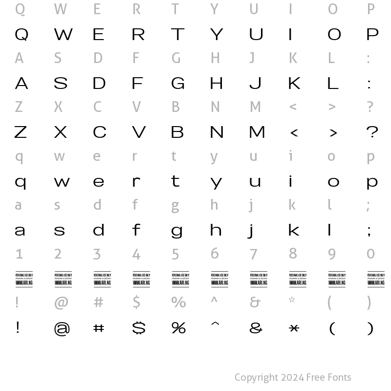 Character Map of Specify PERSONAL Expanded Medium