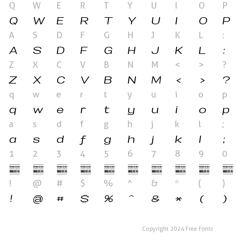 Character Map of Specify PERSONAL Expanded Medium Italic