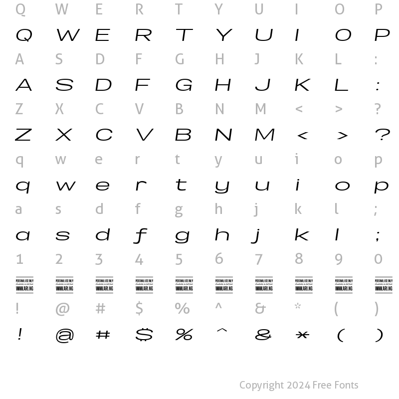 Character Map of Specify PERSONAL Extraexpanded Medium Italic