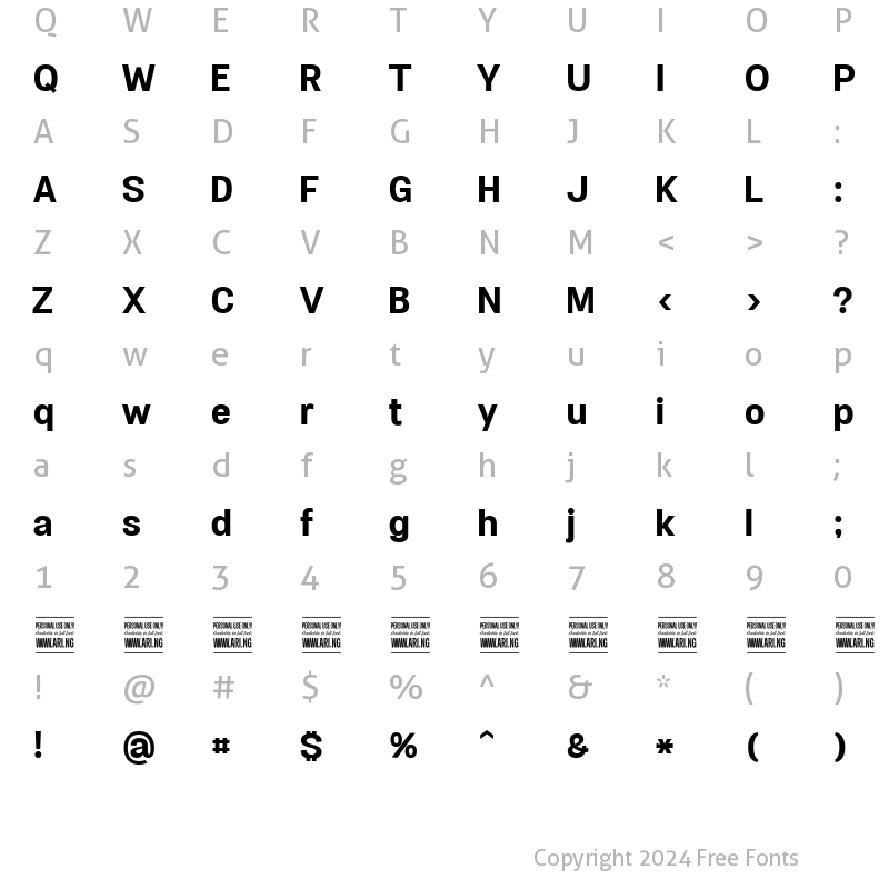 Character Map of Specify PERSONAL Normal Bold