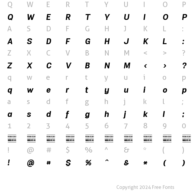 Character Map of Specify PERSONAL Normal Bold Italic