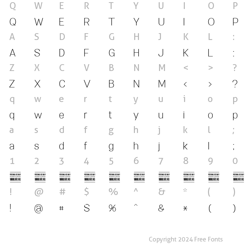 Character Map of Specify PERSONAL Normal Light