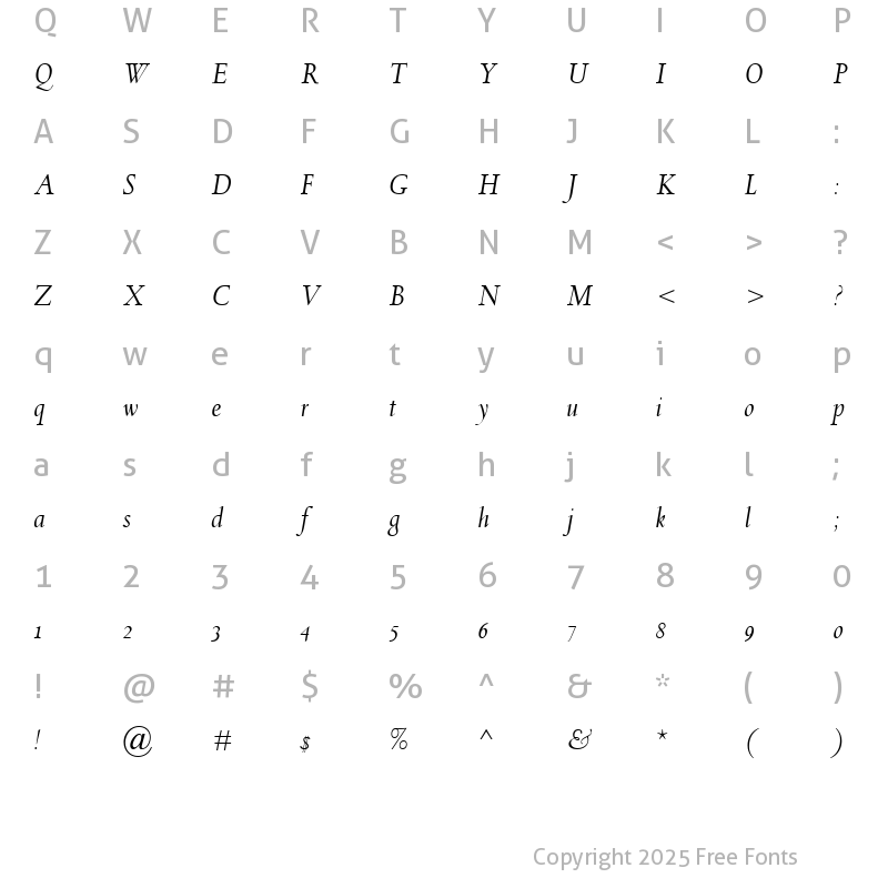 Character Map of Spectrum MT SC Italic