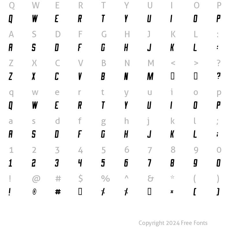 Character Map of Speed Crazy Regular