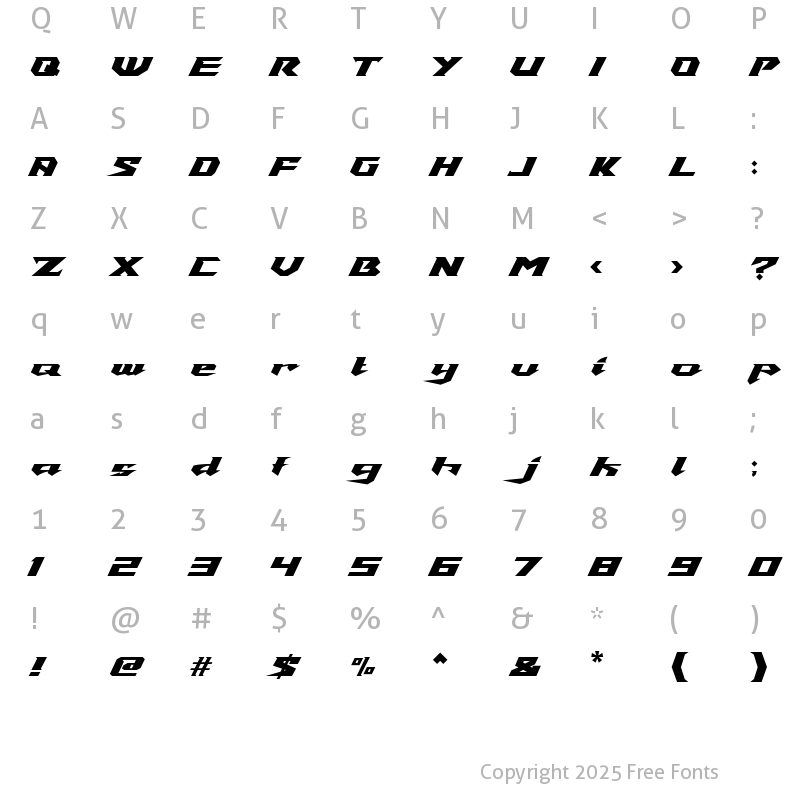 Character Map of Speed Racer Regular