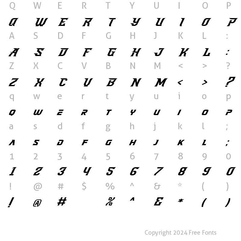 Character Map of SpeedBeast Regular