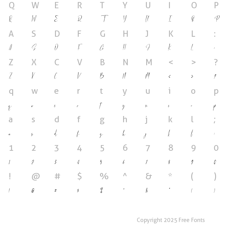 Character Map of Spellbound Italic