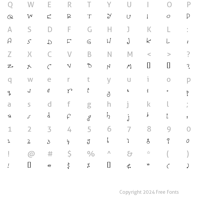 Character Map of Spidershank Regular