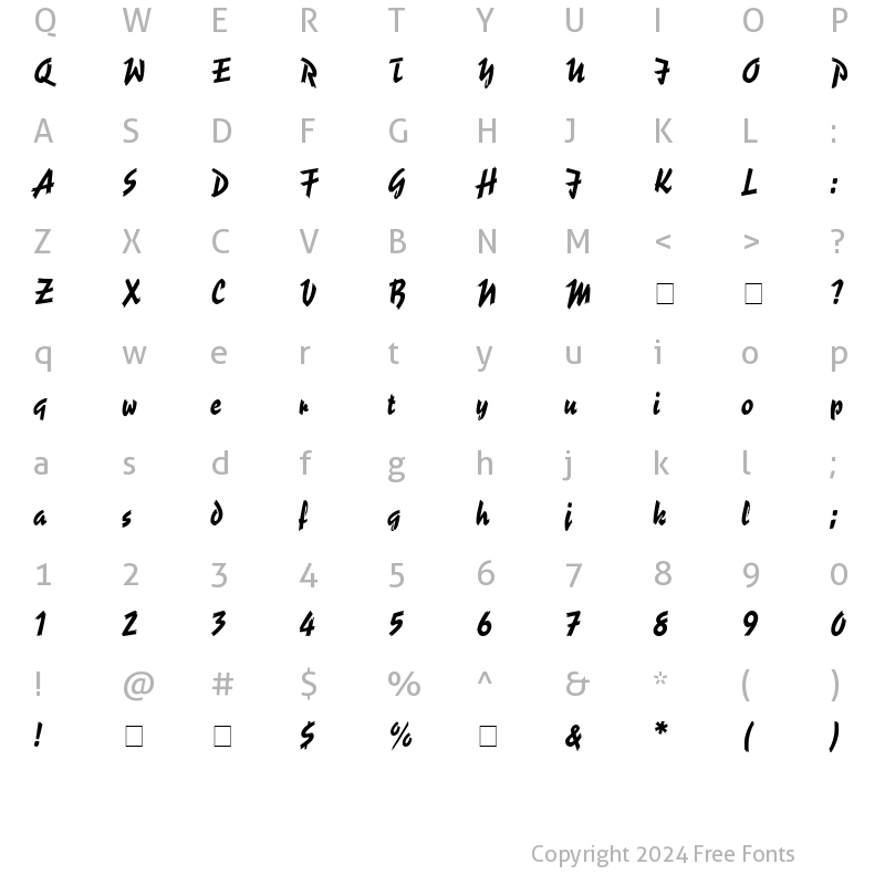 Character Map of Spiffy Script SSi Regular