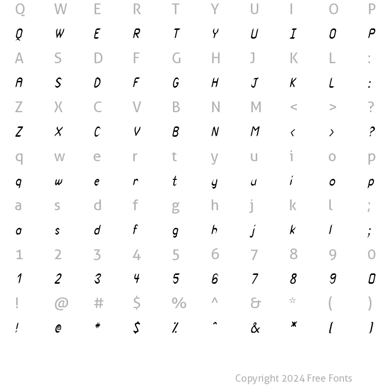 Character Map of Spike-Condensed Italic