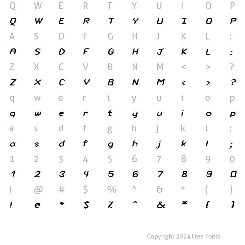 Character Map of Spike-Extended Bold Italic