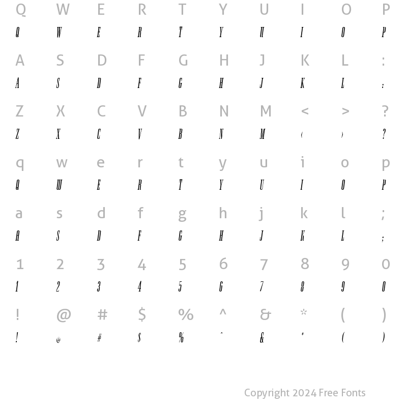 Character Map of SpireL-Oblique Oblique