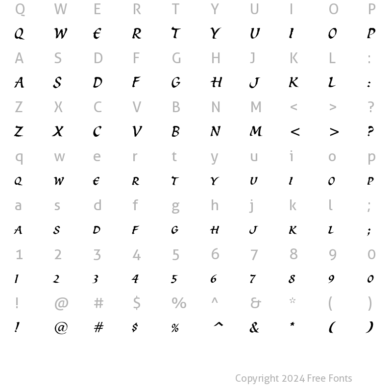 Character Map of SpiritScf ITC Italic