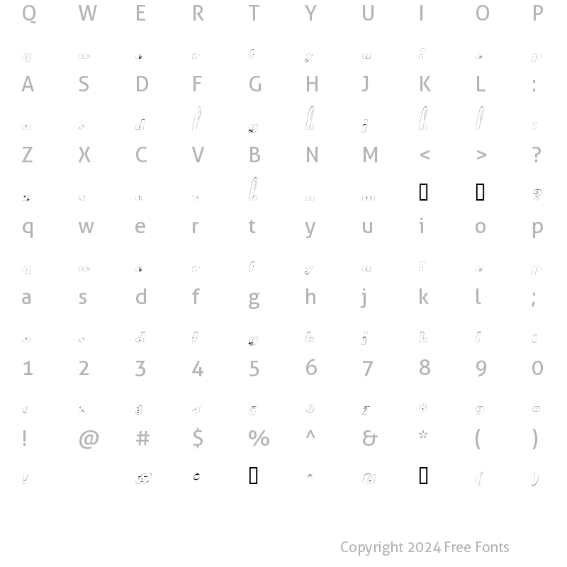 Character Map of SplittingHaresOutline Oblique