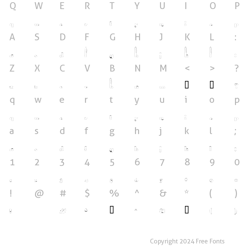 Character Map of SplittingHaresOutline Regular