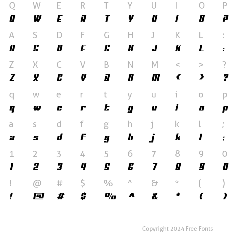 Character Map of Sportage Bold Italic