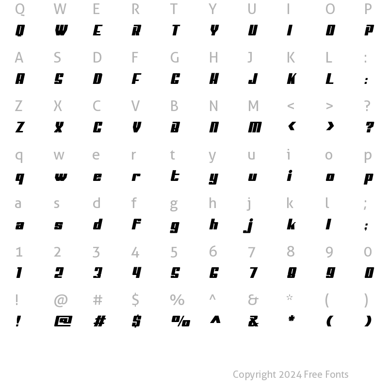 Character Map of Sportage Extra Bold Italic