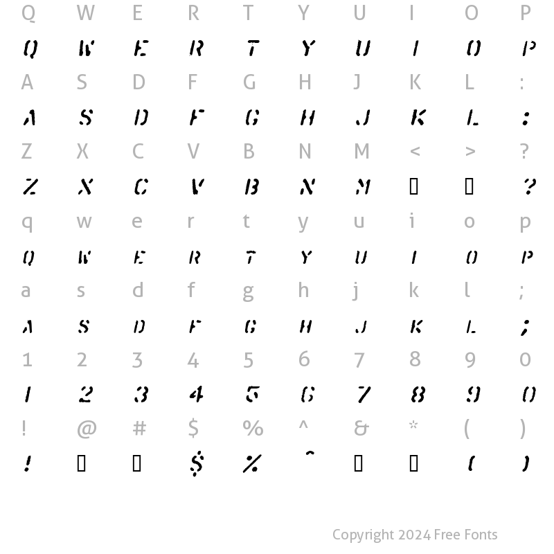 Character Map of SprayStencil Oblique