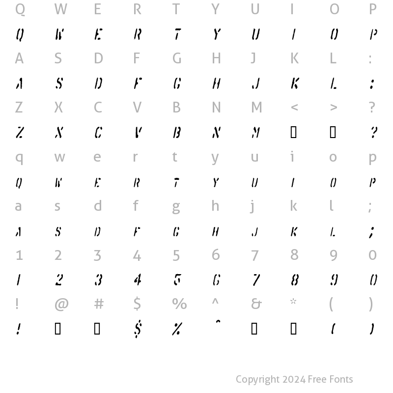 Character Map of SprayStencilCondensed Oblique