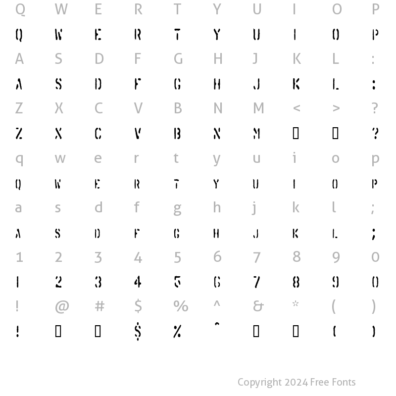 Character Map of SprayStencilCondensed Regular