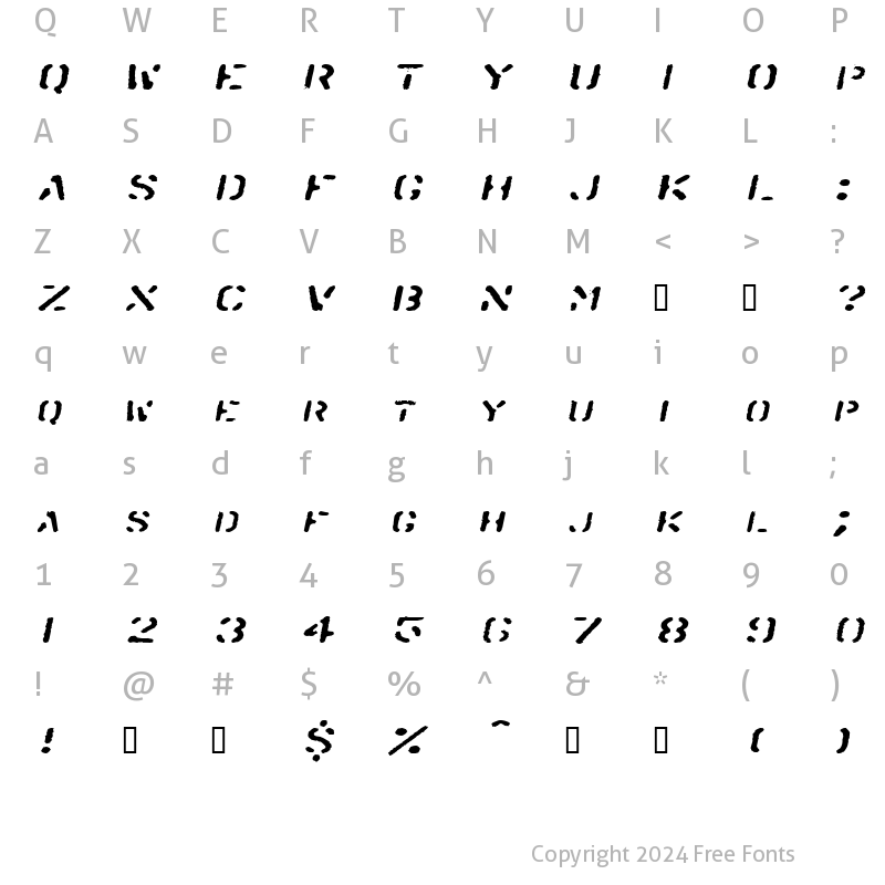 Character Map of SprayStencilExtended Oblique