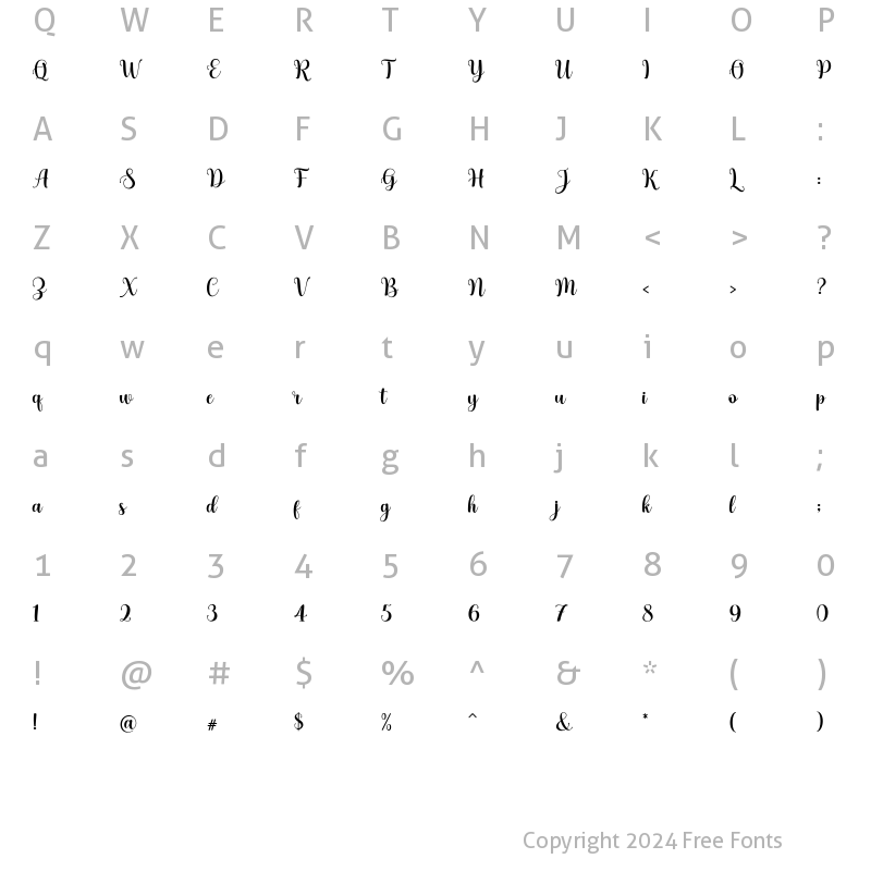 Character Map of Spring Hills Regular